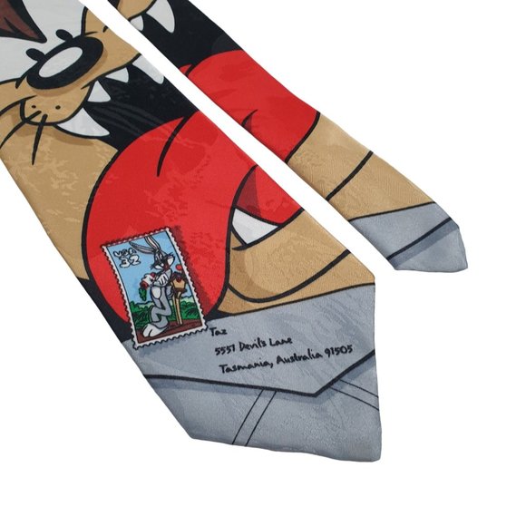 Looney Tunes Stamp Collection Taz Bugs Necktie Tie Vintage Work Cartoon Postman - Picture 2 of 5